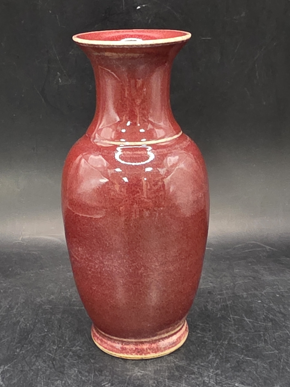 Estate Chinese Oxblood Glazed Porcelain Vase With Crack Porcelain Bottom